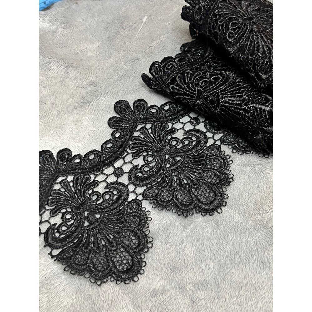 Black Guipure Lace Trim 106" Wide Gothic Victorian Scalloped Costume Sewing